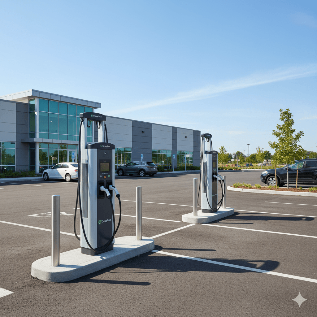 Dual-outlet commercial EV chargepoints in a business car park